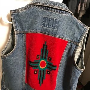 Jean denim Vest with Navajo fleece pattern